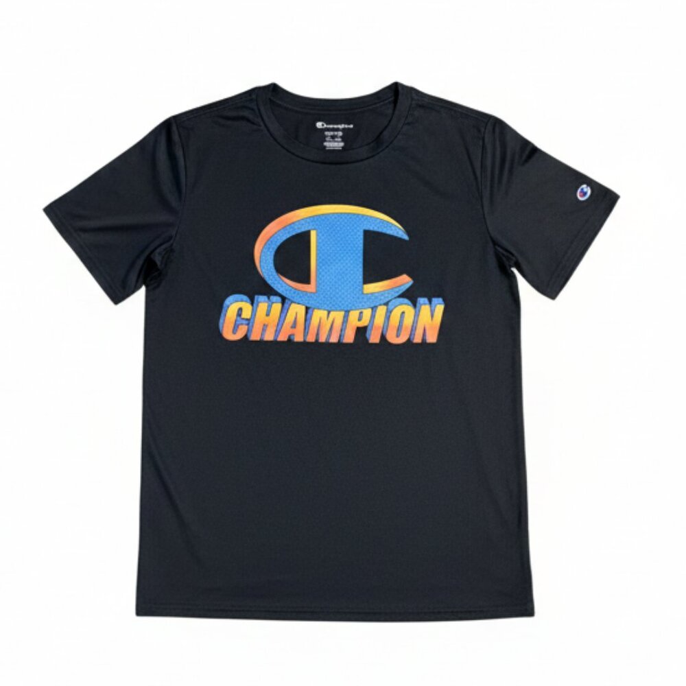 Champion Boy's Black Dri Fit T-Shirt Short Sleeve Crew Neck Large NEW